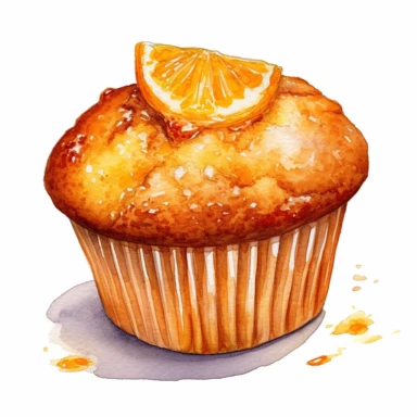 Watercolor clipart very detailed orange muffin. White background