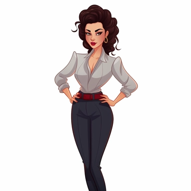 full body perspective 2d disney clipart illustration of a pretty business woman, thick-outlined, white background