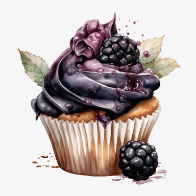 watercolor black berry cupcake clipart, hd