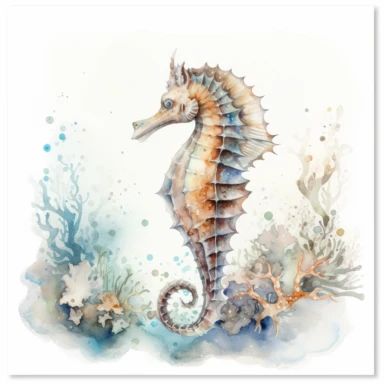 Clipart on a white background cute sea horse swimming underwater landscape, a watercolor drawing, detailed drawing, scrapbooking page, soft faded colors, watercolor painting, hyperrealistic, well rendered, old faded light colors, very vibrant, cinematic, intricate, by Thomas Kinkade