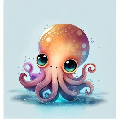 cute octopus with big head, big eyes, curled eyelashes, watercolor hand draw Illustration clipart, 4K, extremely detailed