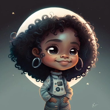 Happy Black Girl Astronant on the moon ,Cheer full , Curly hair, Black Girl clipart, Funny African American Girl , Humorous , funny , smiling in outter space in alien spacecraft , moon child png, Highly detailed close-up portrait , African american Astronaut Girl , Black Girl on the moon , , standing on the moon , Nicoletta Ceccoli, Mark Ryden, lostfish, Earl Nor, global lighting, divine rays, detailed and intricate surroundings, sf, intricate artwork masterpiece, ominous, matte painting movie p