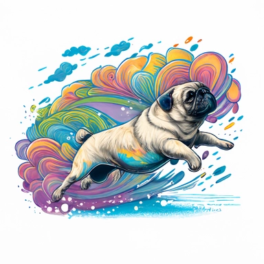 flying pug hawaiian colourful anime manga kawaii cute vibrant clipart trippy vivid
