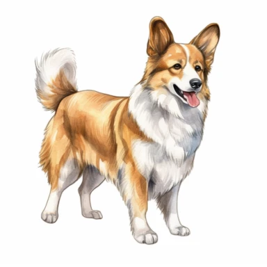 single Pembroke Welsh Corgi dog Clipart, painted dog clipart, dog illustration, realistic, white background