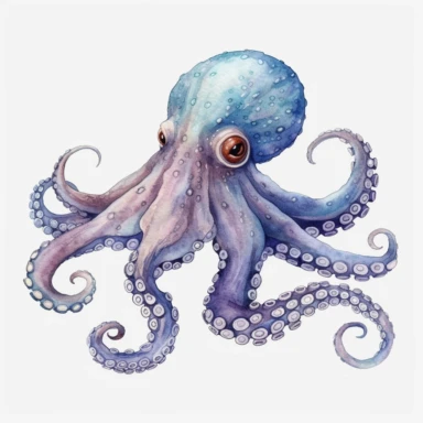 watercolor, Octopuses: Known for their unique appearance and remarkable intelligence, octopuses are fascinating to watch. png Full body realistic cartoon in 32K UHD cute. 15 cm thick outline. There was no shadow on the ground. 8k with realistic watercolors and detailed illustrations. PNG clipart, transparent white background