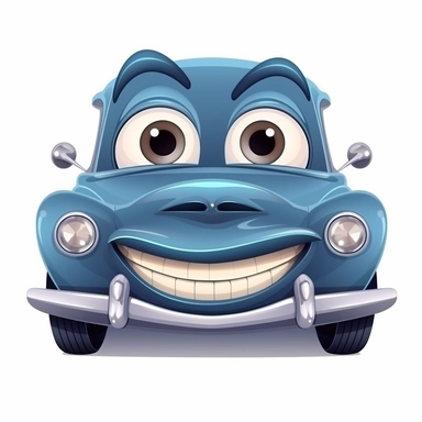 fantasy happy cute classic car face, cartoon, clipart, mascot, isolated on white background