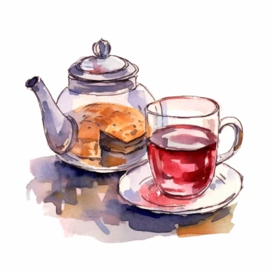 a United Kingdom English Tea in the style of watercolour clipart with detailed brush strokes