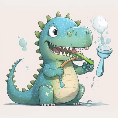 cute dinosaur brushing teeth clipart
