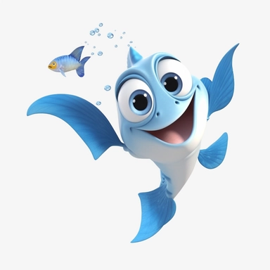 flying fish 3d Cute Animated Sea Animal Clipart, disney pixar style Animated ocean clipart, white background