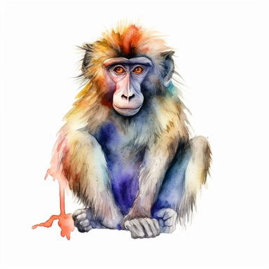 watercolor clipart of a funny baboon, vivid colors, white background