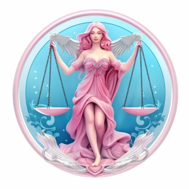 libra zodiac sign woman clipart, pink and light blue, white background, no text