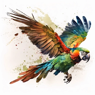 watercolour tropical beautiful magnificent vibrant flying military macaw parrot beautifully detailed perfect facial features png image,high resolution,300dpi,graphic clipart,computer graphics