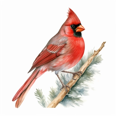 Watercolor Red Cardinal during winter clipart, realistic, photorealistic, highly detailed