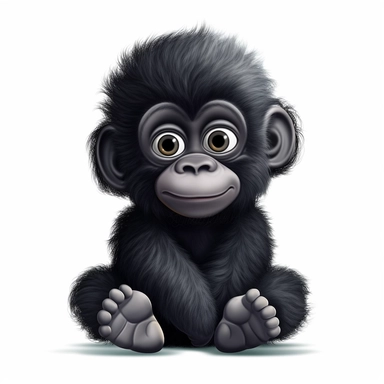 create a digital clipart of a baby gorilla, cartoon style, white background, 4k
