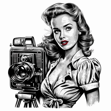 film noir theme, pin up girl clipart in a modern photography style, free-spirited and natural feel, white background, scalable vector format, highly detailed textured 8k