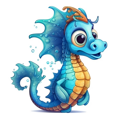 Illustration of a cute Seahorse against white background, cartoonish style, highly realistic, white background, clipart, PNG pure white background, high resolution, hyper detailed, best quality, high detailed illustration
