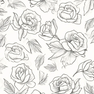 ome beautiful flowers,Line drawing,Repeating Floral Pattern,Rose line drawing,Flowers Background,clipart, garden series, graphic designs,Garden elements,Pattern,flat illustration