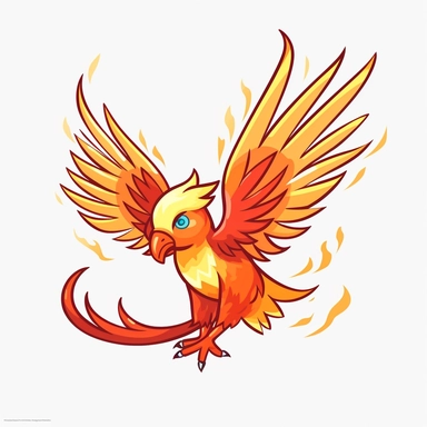 clip art of a phoenix from harry potter, super cute, cartoon style, flying, white background