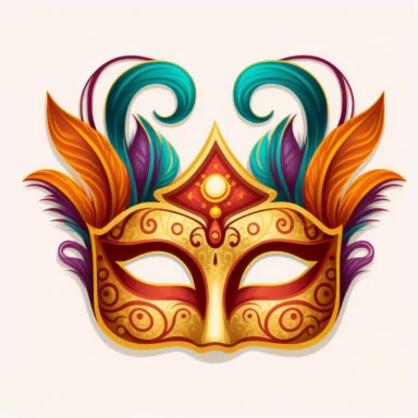 funny mardi gras mask clipart, coloring book art style, sharp graphic vector art illustration, warm colors, very less details, white background