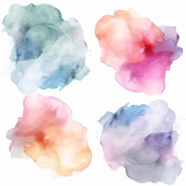 Four abstract watercolor background vector clipart, in different light pastel colors, Cloud sape, hazy romanticism, free brushwork
