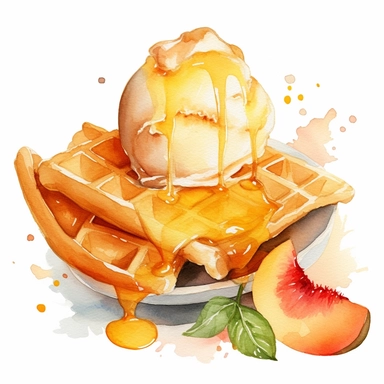 yellow ice cream with apricot in a waffle watercolor clipart