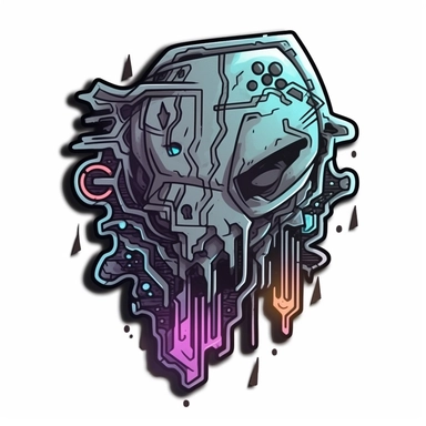 futuristic cyberpunk A gray badge with a symbol of a ghost, representing invisible influence and manipulation, neon colors, clipart, cartoon style, grunge effect, schematic, pastel color palette, gamer item, very high quality, perfect details, ultra clear lines, isolated on white background