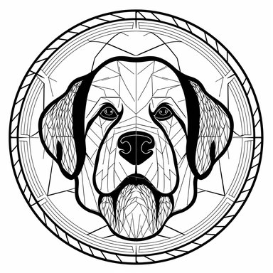 logo, zendoodle St Bernard dog , head, facing front, cute, circle frame, cartoon clipart, vector, bold line, white isolated background, high definition