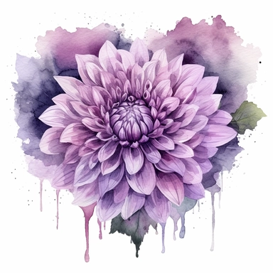 a heart shape made with Soft Purple and Pastel Purple Dahlia flowers, wet on dry watercolour style, dark gothic antique look, clipart, white background