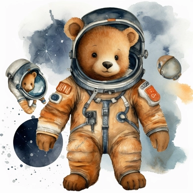watercolor astronaut Teddy bear clipart No fonts