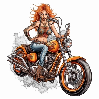 heavily tatted biker chick pixie fairy Harley davidson theme tattoo clip art