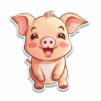 Cutest cartoon clipart vector sticker image of a pig with white background, full body,