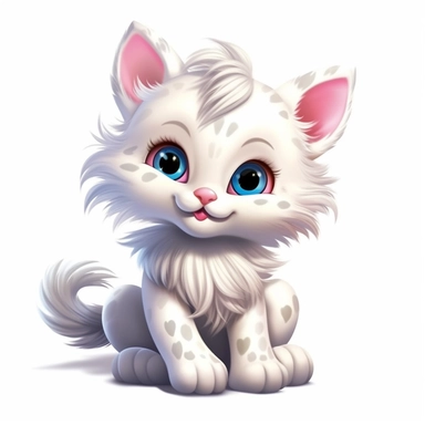 Illustration of a cute baby cat against white background, fairy tale, cartoonish style, highly realistic, white background, clipart, PNG pure white background, high resolution, hyper detailed, best quality, high detailed illustration