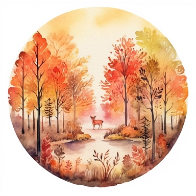watercolr autumn forest circle clip art