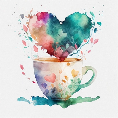 cup watercolour with love clipart