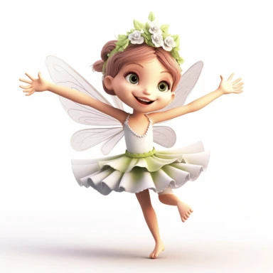 clipart showcasing cute illustration of whimsical fairy with just two legs & perfect hands with five fingers, unreal engine, nice shoes, delicate wings, magical wands, joyful jumping pose with a white background in a magical and enchanting style, lovely, whimsical, 3D vector art, cute and quirky, fantasy art, Adobe Illustrator, hand-drawn, digital painting, character-focused, 4K resolution, photorealistic rendering, character-focused and chess pieces, using Cinema 4D, aquarelle painting, romanti