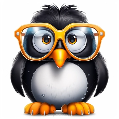 cartoon penguin with glasses on white background clipart v5