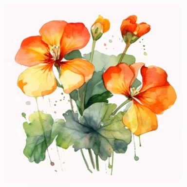Nasturtium flower, water color style, clipart, white background
