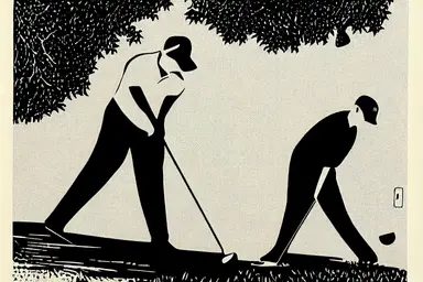 golfing silhouette, linocut, clipart