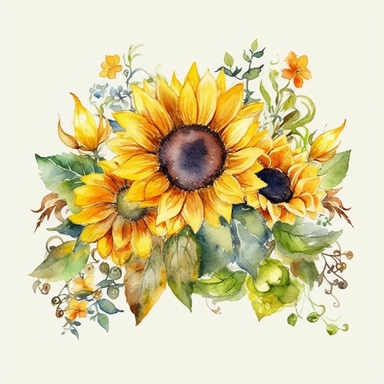 sunflower crown, watercolor, clipart