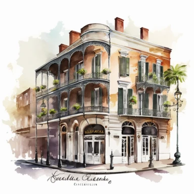 watercolor clipart, New Orleans french quarter, flat style, white background--s 500