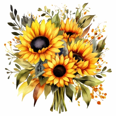 Watercolor Sunflowers, fall sunflower floral bouquets clipart