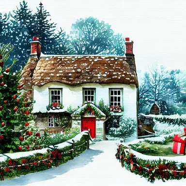 Christmas English country cottage, Christmas, watercolor, clipart