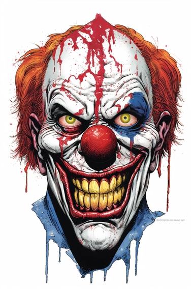 evil clown, white background, PNG, sharp white border, James C. Christensen, Butcher Billy, Jim Mahfood, clipart, clean border, white background