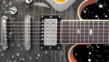ultra sharp clip art illustration of an classic guitar, extreme closeup, rainy waters, black scaled and realistic drawing with ink and charcoal, HD, UHD resolution, 8k