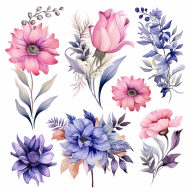 Boho Flowers PNG, Watercolor Floral Clipart Bouquets, Elements, Commercial Use, Digital clipar