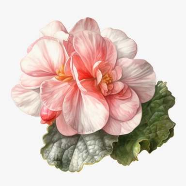 hyperrealism painting, pink begonia flower, white background, watercolor style, farmhouse chic, tempera clipart
