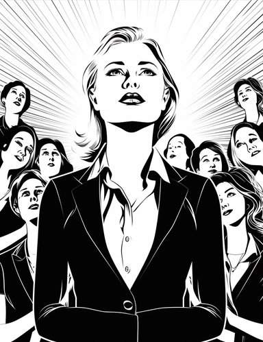 a series of black and white illustrations with border, clipart images that inspire and uplift. The images should feature women in various empowering scenarios, such as leading a business meeting, practicing self-care, or achieving a personal goal. The style should be clean and minimalist, and easy to color in. The composition should be dynamic and engaging, with each image capturing a moment of triumph or self-realization. The lighting should be bright and optimistic, illuminating the subjects w