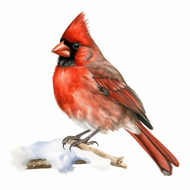 Watercolor Red Cardinal during winter clipart, realistic, photorealistic, highly detailed