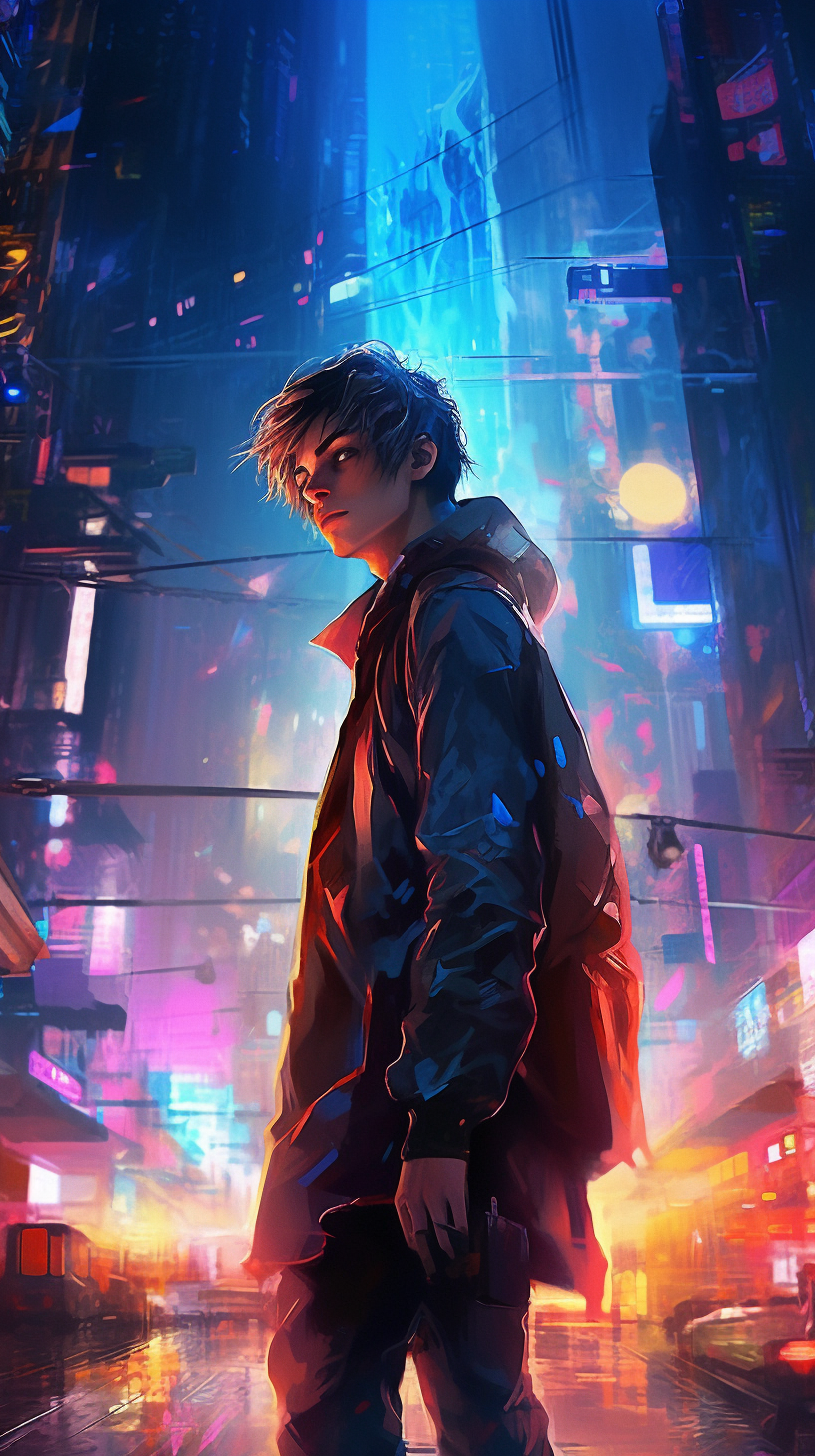 beautiful stunning pretty vintage cyberpunk anime boy, paint art style ...