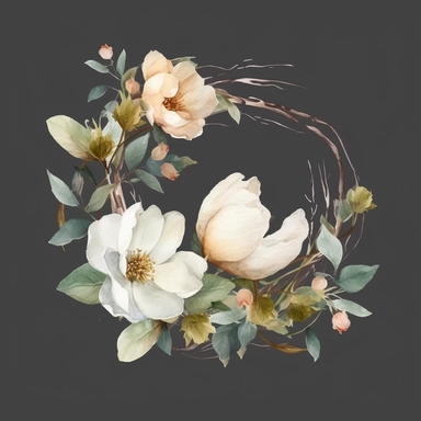 realistic watercolor weaths and branches and flower of April, clipart , art contest winner , masterpiece